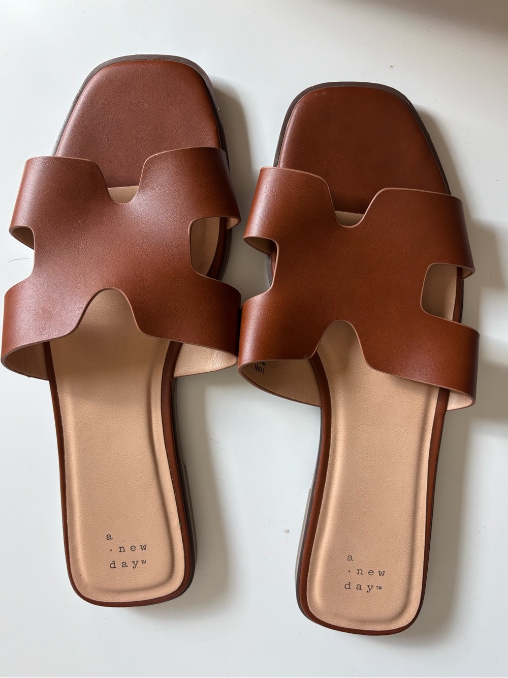 a new day Brown Cutout Leather Slide Sandals
